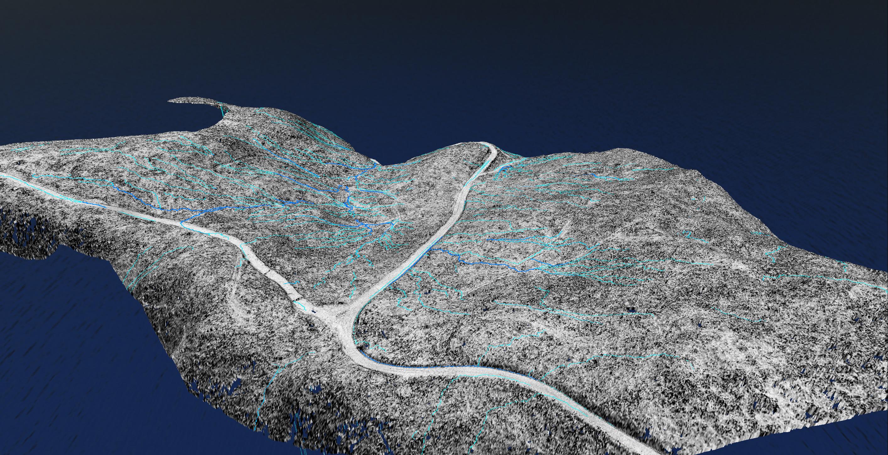 Bare-earth digital terrain model with drainage